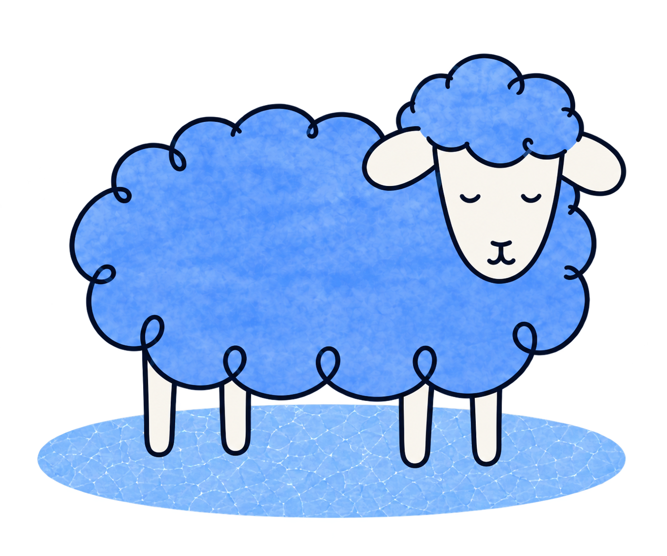 Illustration of Blue, an older blue-fleeced Merino sheep.